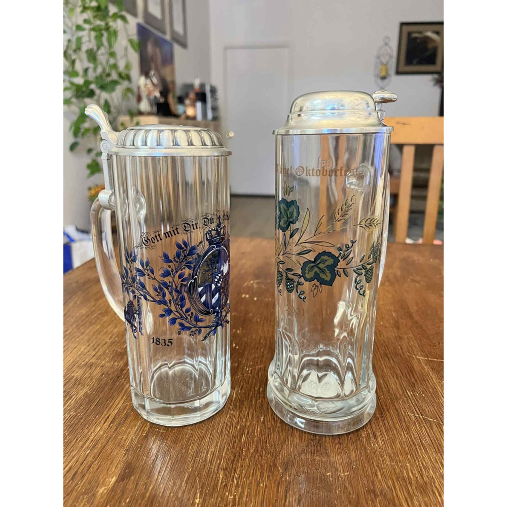 Lot of 2 German Beer Steins w/ Pewter Lids Oktoberfest 2001 & Bavarian Crest
